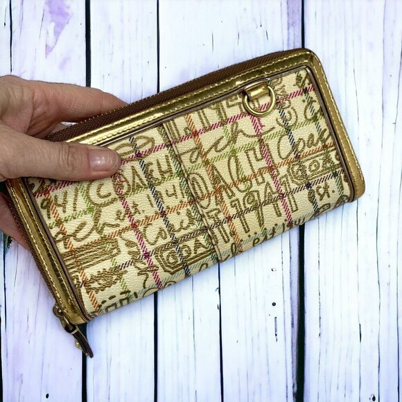 COACH Tattersall Large Zip Around Wallet Gold Signature Coated Canvas & Leather - Picture 9 of 9